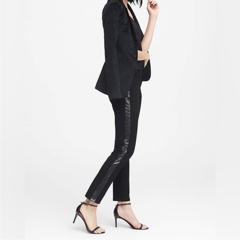 Banana Republic Black Ankle Cropped Sequin tuxedo Pants